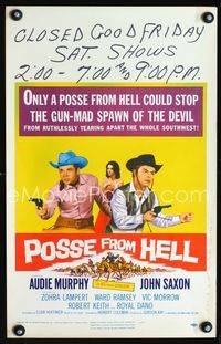 c220 POSSE FROM HELL window card poster '61 Audie Murphy & John Saxon must stop gun-mad Devil spawn!