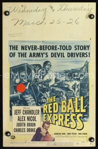 c225 RED BALL EXPRESS window card movie poster '52 Budd Boetticher, Army Devil Driver Jeff Chandler!