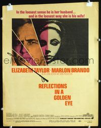 c227 REFLECTIONS IN A GOLDEN EYE window card poster '67 Elizabeth Taylor, Marlon Brando, John Huston