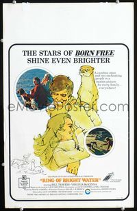 c232 RING OF BRIGHT WATER window card movie poster '69 art of Bill Travers & Virginia McKenna!