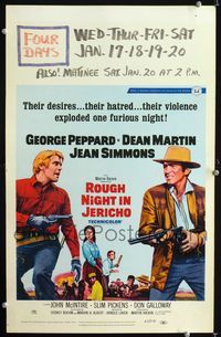 c234 ROUGH NIGHT IN JERICHO window card poster '67 Dean Martin & George Peppard with guns drawn!