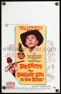 c249 SHAKIEST GUN IN THE WEST window card movie poster '68 great Don Knotts wanted poster image!