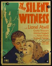 c251 SILENT WITNESS window card '32 great art of sexy Greta Nissen, plus lawyer Lionel Atwill!