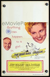 c254 SOLID GOLD CADILLAC window card movie poster '56 Judy Holliday, Paul Douglas, cool car artwork!
