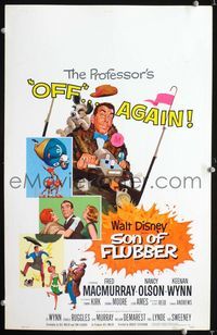 c255 SON OF FLUBBER window card poster '63 Walt Disney, absent-minded professor Fred MacMurray!