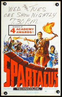 c257 SPARTACUS window card movie poster '61 classic Stanley Kubrick & Kirk Douglas gladiator epic!