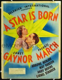 c260 STAR IS BORN window card movie poster '37 Janet Gaynor & Fredric March, cool design!