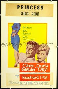 c271 TEACHER'S PET window card movie poster '58 Doris Day, Clark Gable, Mamie Van Doren