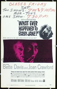 c295 WHAT EVER HAPPENED TO BABY JANE? window card movie poster '62 scariest Bette Davis!