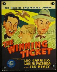 c302 WINNING TICKET window card '34 great artwork of horse racing gamblers Leo Carrillo & Ted Healy!