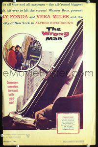 c303 WRONG MAN window card movie poster '57 Henry Fonda, Miles, Hitchcock
