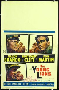 c306 YOUNG LIONS window card '58 art of soldiers Marlon Brando, Dean Martin & Montgomery Clift!
