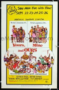 c307 YOURS, MINE & OURS window card movie poster '68 Henry Fonda, Lucille Ball, Frank Frazetta art!
