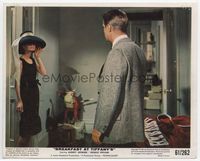 d051 BREAKFAST AT TIFFANY'S color 8x10 '61 George Peppard & Audrey Hepburn in black dress & hat!