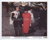 d054 BREAKFAST AT TIFFANY'S color 8x10 '61 George Peppard with Audrey Hepburn in shades & cool hat!