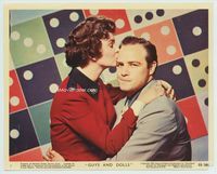 d161 GUYS & DOLLS Eng/US color 8x10 movie still #7 '55 Marlon Brando & Jean Simmons kiss close up!
