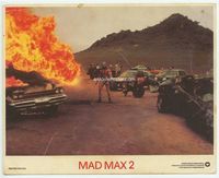 d205 MAD MAX 2: THE ROAD WARRIOR 8x10 mini movie lobby card '81 Fez standing by car on fire!