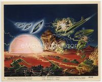 d233 MYSTERIANS Eng/US color 8x10 movie still #4 '59 art of space ships destroying plane!