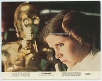 d321 STAR WARS color 8x10 movie still '77 great Carrie Fisher & C-3PO close up!