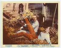 d145 GOLDFINGER English Front of House lobby card'64 Sean Connery playing in the hay with sexy babe!