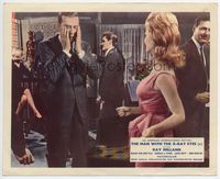 d373 X THE MAN WITH THE X-RAY EYES color English FOH lobby card '63 Ray Milland in pain at party!