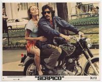 d303 SERPICO 8x10 mini movie lobby card #6 '74 Al Pacino & hot babe on motorcycle!