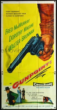 1a215 AT GUNPOINT three-sheet '55 Fred MacMurray, really cool huge artwork image of smoking gun!