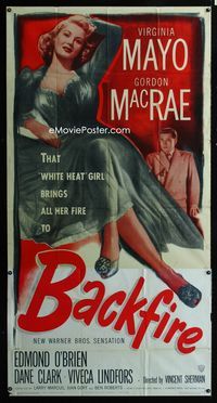 1a219 BACKFIRE three-sheet movie poster '50 giant sexy image of Virginia Mayo, Gordon MacRae
