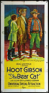 1a223 BEAR CAT three-sheet movie poster '22 great stone litho art of cowboy Hoot Gibson!