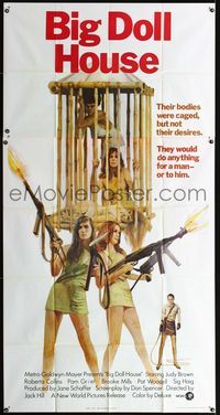 1a226 BIG DOLL HOUSE three-sheet poster '71 artwork of Pam Grier & sexy caged girls with huge guns!