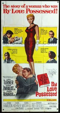 1a235 BY LOVE POSSESSED three-sheet poster '61 sexy full length Lana Turner, Efrem Zimbalist Jr