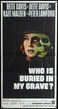 1a243 DEAD RINGER int'l three-sheet poster '64 creepy Bette Davis image, Who is Buried in My Grave?