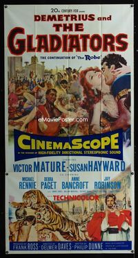 1a245 DEMETRIUS & THE GLADIATORS three-sheet movie poster '54 Victor Mature, Susan Hayward