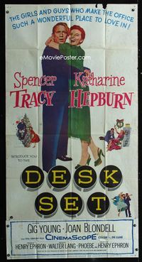 1a247 DESK SET three-sheet '57 Spencer Tracy & Katharine Hepburn make the office a wonderful place!