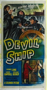 1a248 DEVIL SHIP three-sheet movie poster '47 Lew Landers, Richard Lane is bound for Alcatraz!