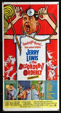 1a251 DISORDERLY ORDERLY three-sheet movie poster '65 artwork of wackiest nurse Jerry Lewis!