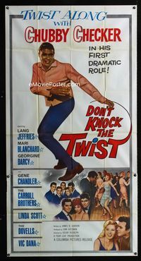 1a252 DON'T KNOCK THE TWIST three-sheet '62 great image of dancing Chubby Checker, rock & roll!