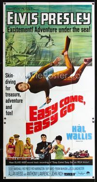 1a254 EASY COME, EASY GO three-sheet movie poster '67 great image of scuba diver Elvis Presley!