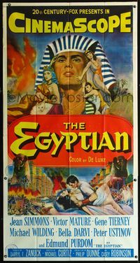 1a255 EGYPTIAN three-sheet poster '54 great artwork of Jean Simmons, Victor Mature & Gene Tierney!