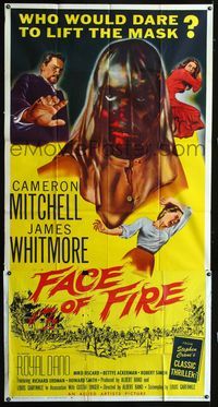 1a259 FACE OF FIRE three-sheet '59 Albert Band, wild horror art, would you dare lift the mask?