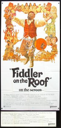 1a262 FIDDLER ON THE ROOF three-sheet movie poster '72 great art of Topol by Ted CoConis!