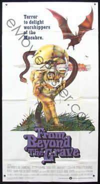 1a267 FROM BEYOND THE GRAVE int'l three-sheet movie poster '73 really wild gruesome skull artwork!