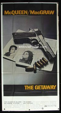 1a269 GETAWAY three-sheet movie poster '72 Steve McQueen, Ali McGraw, Sam Peckinpah