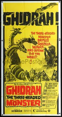 1a270 GHIDRAH THE THREE HEADED MONSTER three-sheet '65 Toho, he battles Godzilla, Mothra, and Rodan!