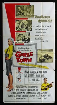 1a272 GIRLS TOWN three-sheet movie poster '59 sexy bad youthful rebel Mamie Van Doren, Mel Torme