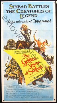 1a274 GOLDEN VOYAGE OF SINBAD int'l three-sheet '73 Ray Harryhausen, fantasy art by Mort Kunstler!