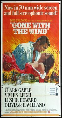 1a275 GONE WITH THE WIND 3sheet R67 classic art of Clark Gable & Vivien Leigh by Howard Terpning!