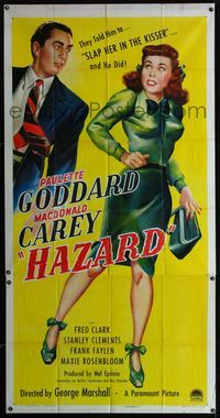 1a279 HAZARD three-sheet poster '48 great art of sexy Paulette Goddard & Macdonald Carey, gambling!