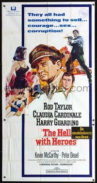 1a280 HELL WITH HEROES 3sheet '68 Rod Taylor, Claudia Cardinale, they all had something to sell!