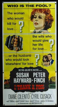 1a290 I THANK A FOOL three-sheet movie poster '62 Susan Hayward would kill for love, Peter Finch